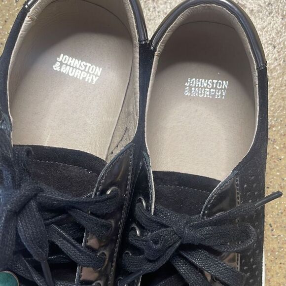 Johnston & Murphy Emerson Perforated Lace Up Black Suede & Metallic Trim Sneaker - Picture 10 of 12